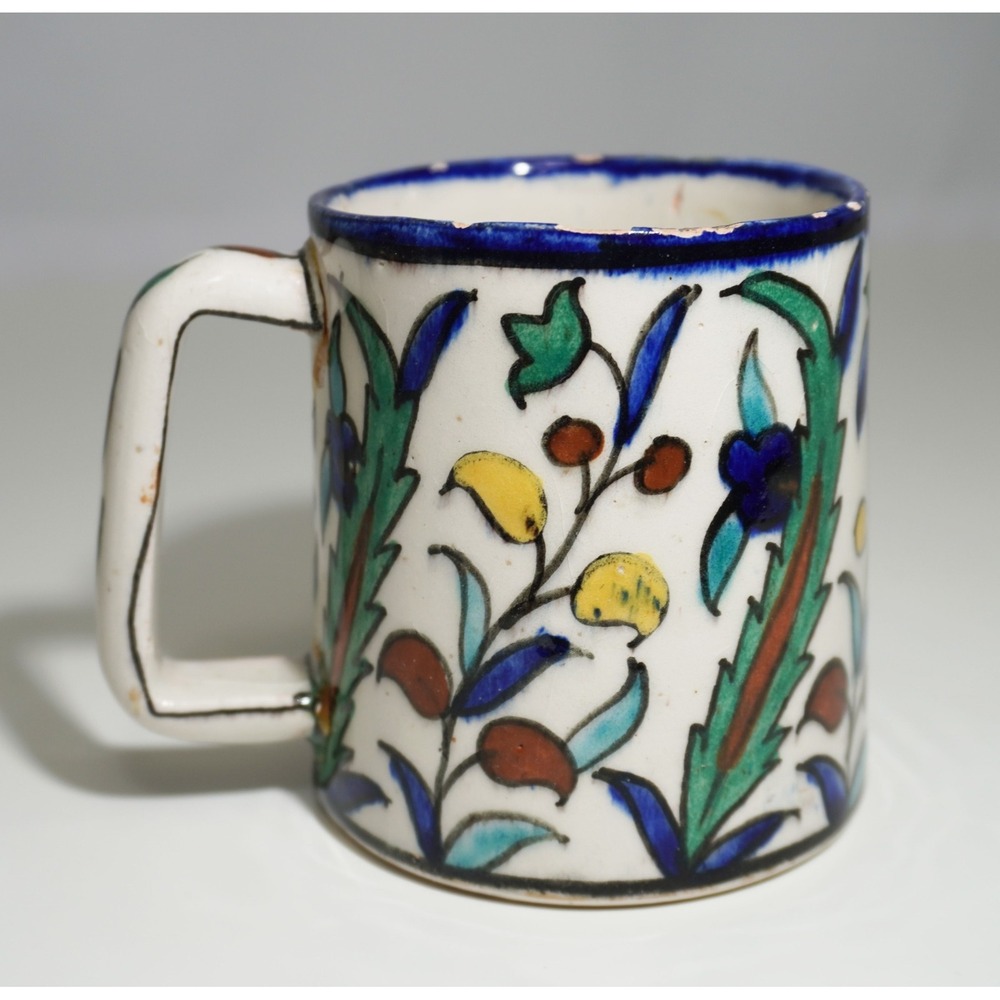 VTG Jerusalem Karakashian Armenian Iznik Pottery Ceramic Mug Cup Painted SIGNED